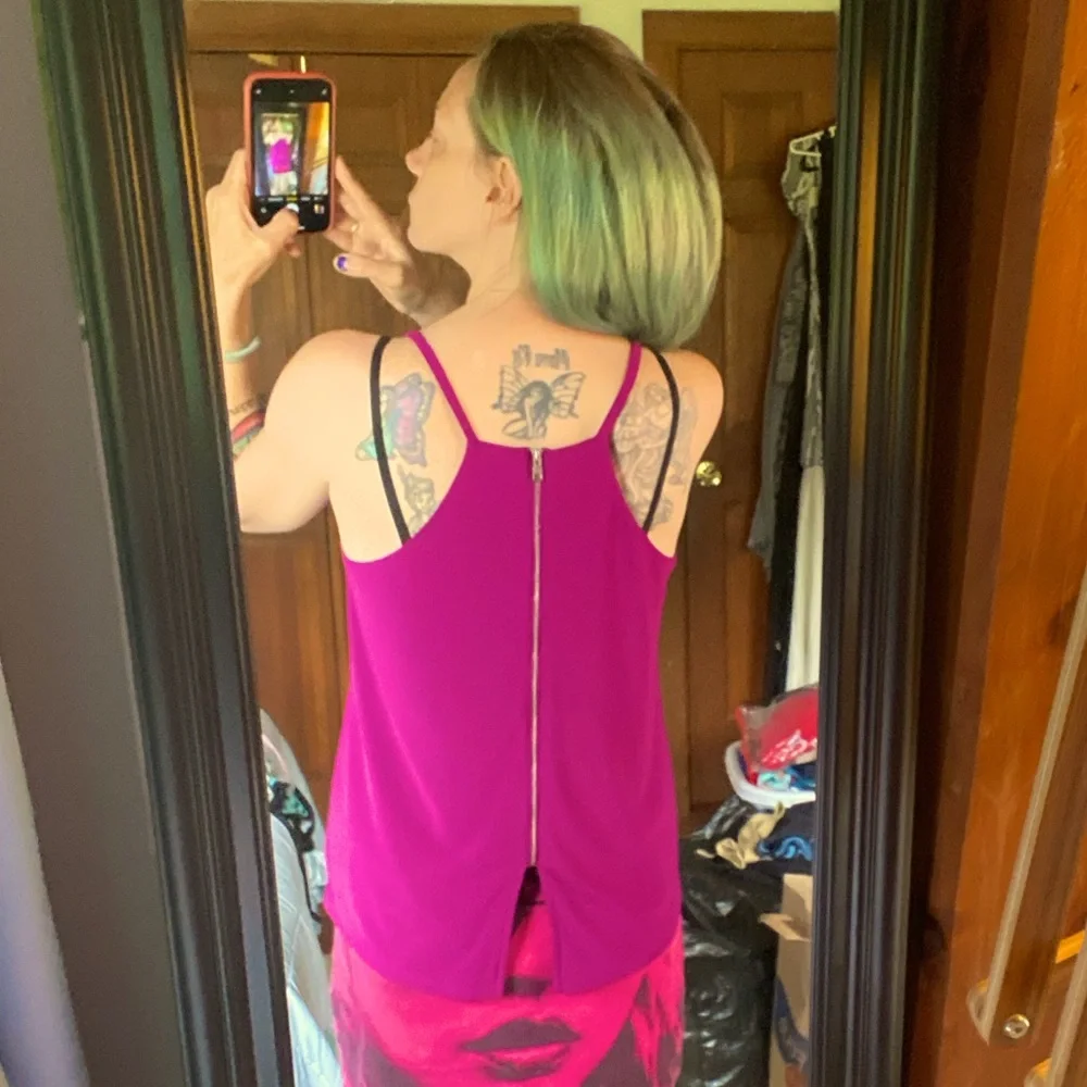5/$40 Sale Bar III Pink and Purple Camisole Cut Out Tank Top~Md~Zip Up Back - Picture 6 of 9